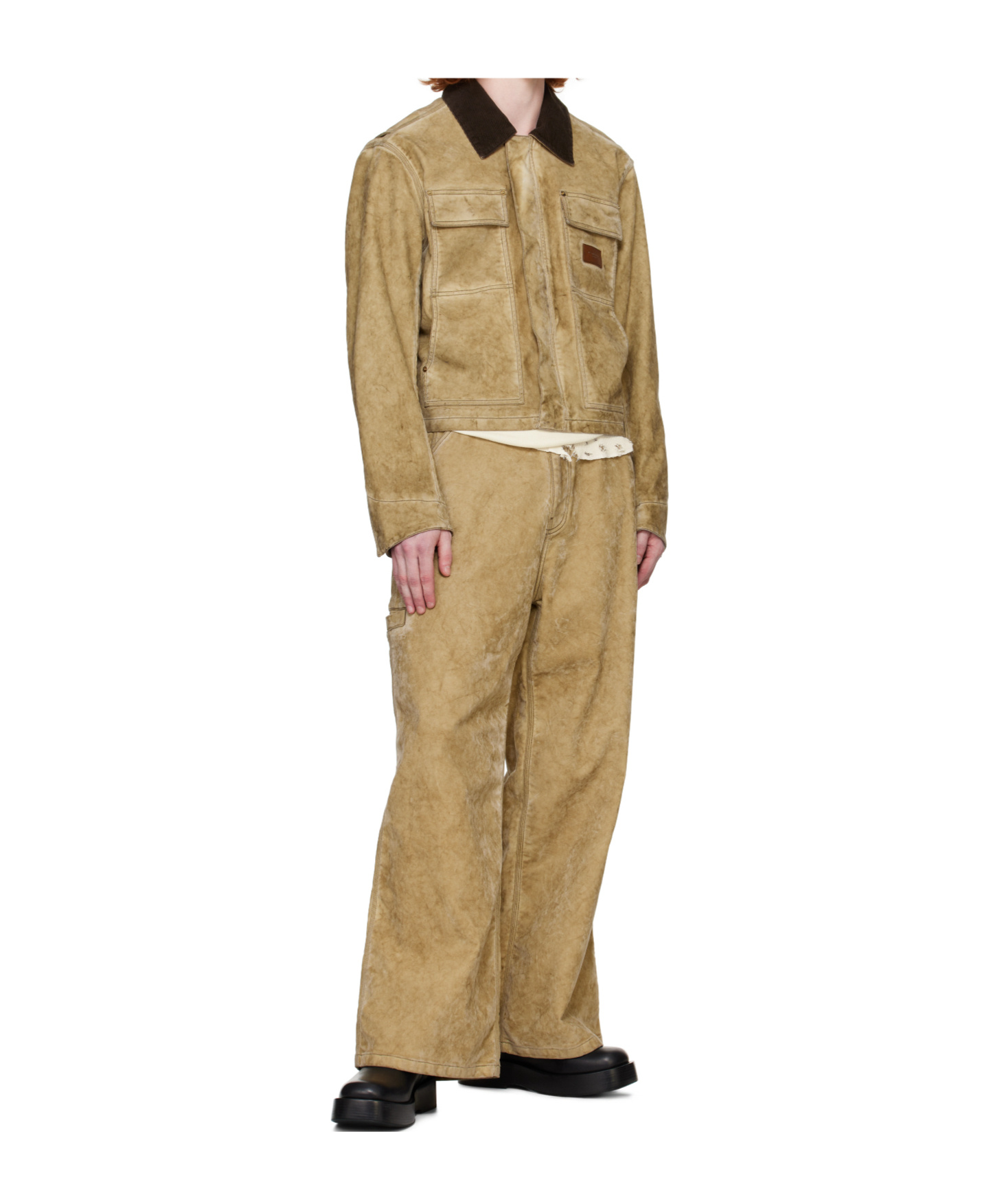 Alexander Wang Tan Rounded Carpenter Faux-suede Jeans In Brown