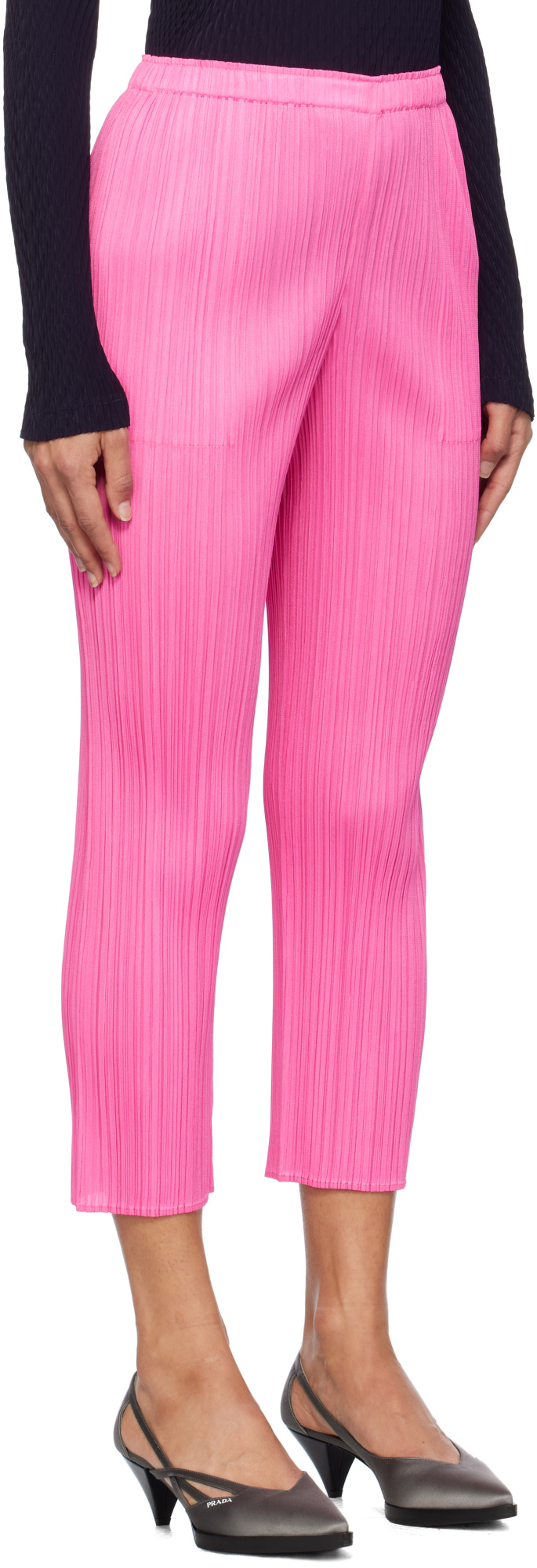 Shop Issey Miyake Elastic Waist Casual Pants In Pink
