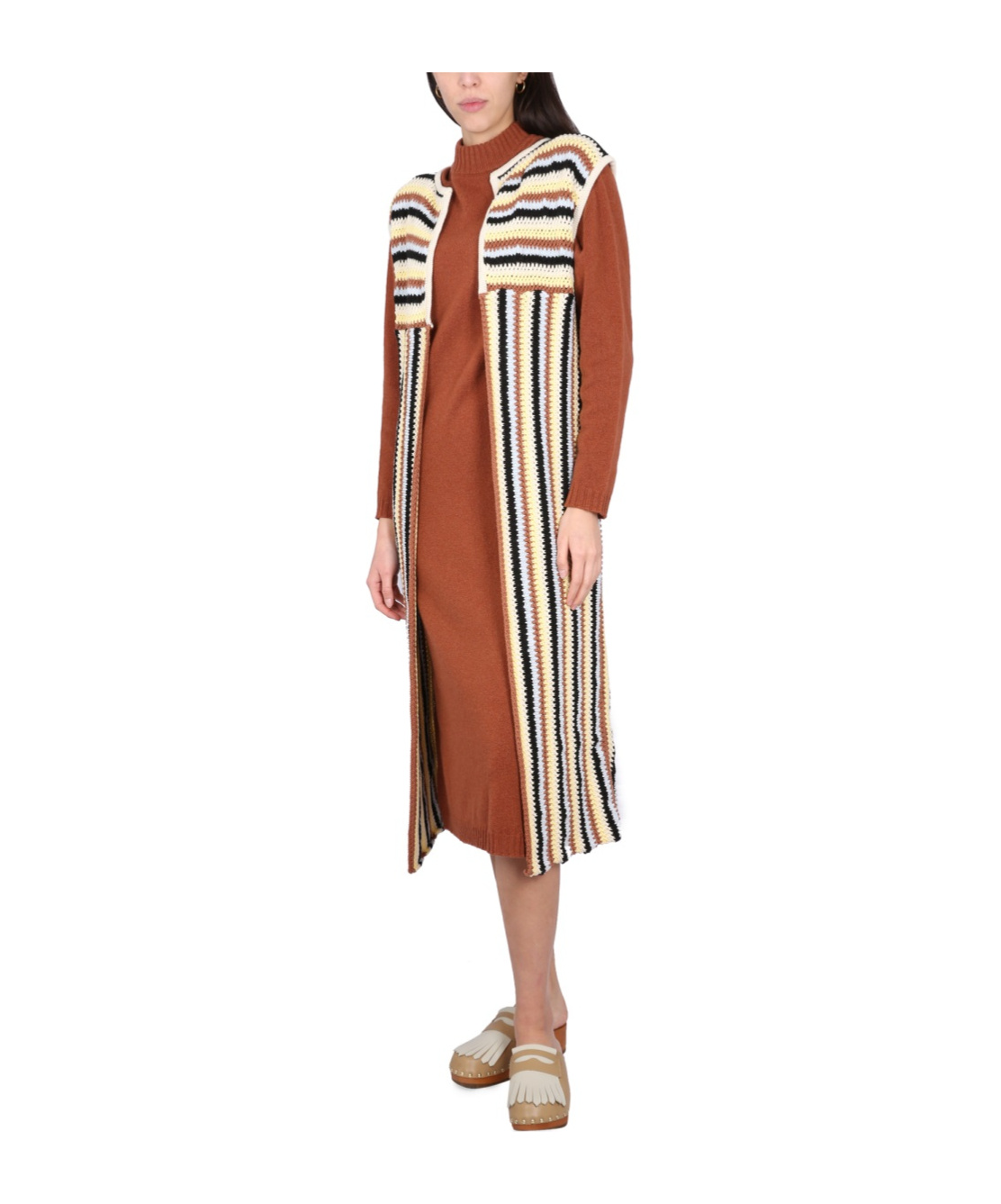 Alysi Long Vest In Brown