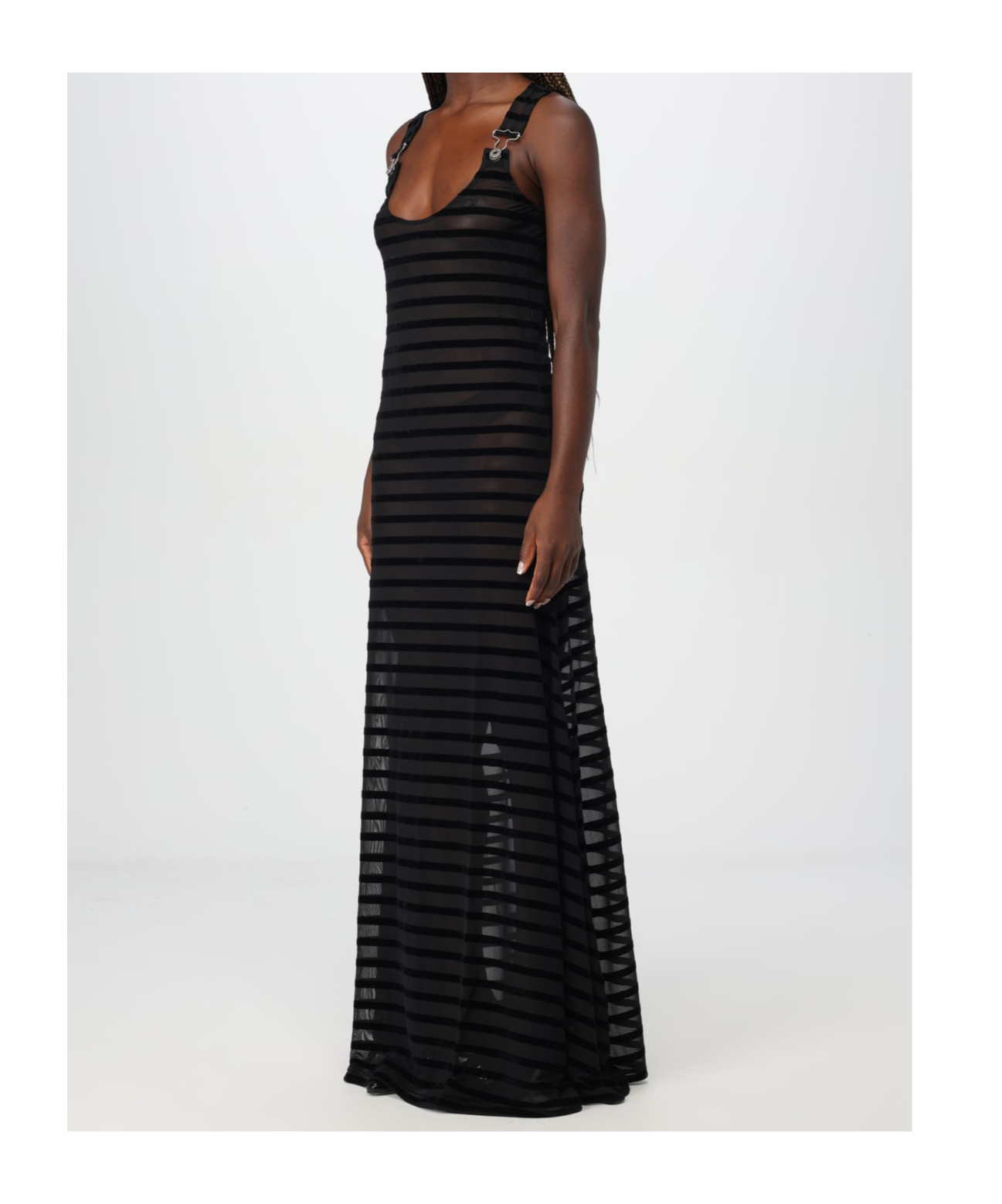 Shop Jean Paul Gaultier Striped Flocked Maxi Dress In Black