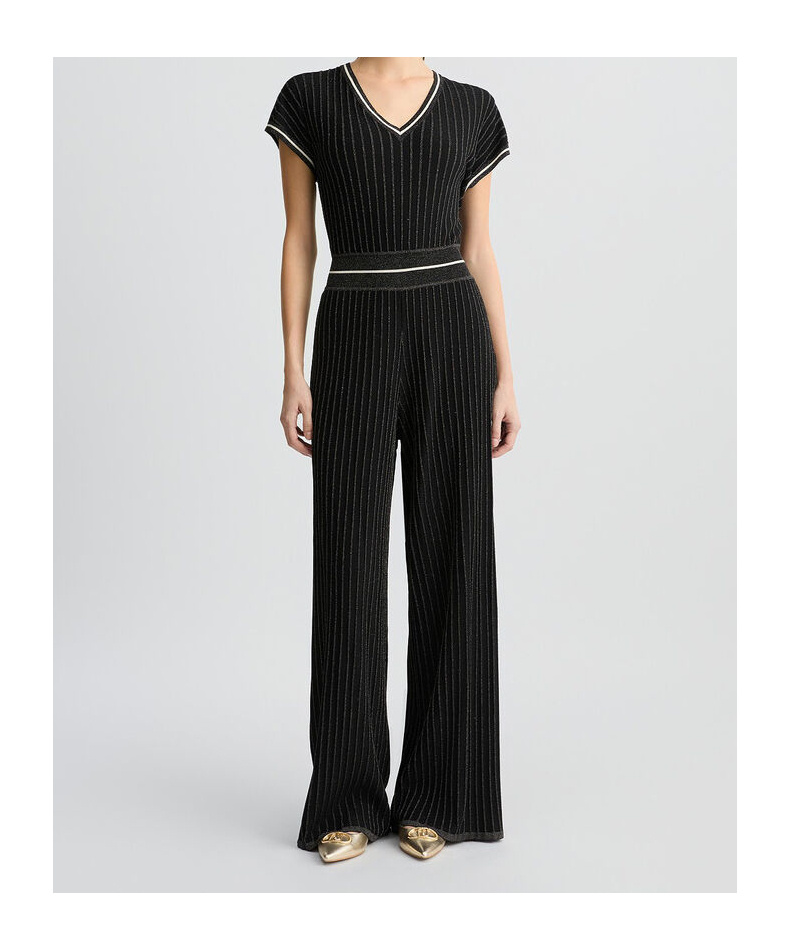 Liu •jo Short-sleeved Knitted Jumpsuit In Black