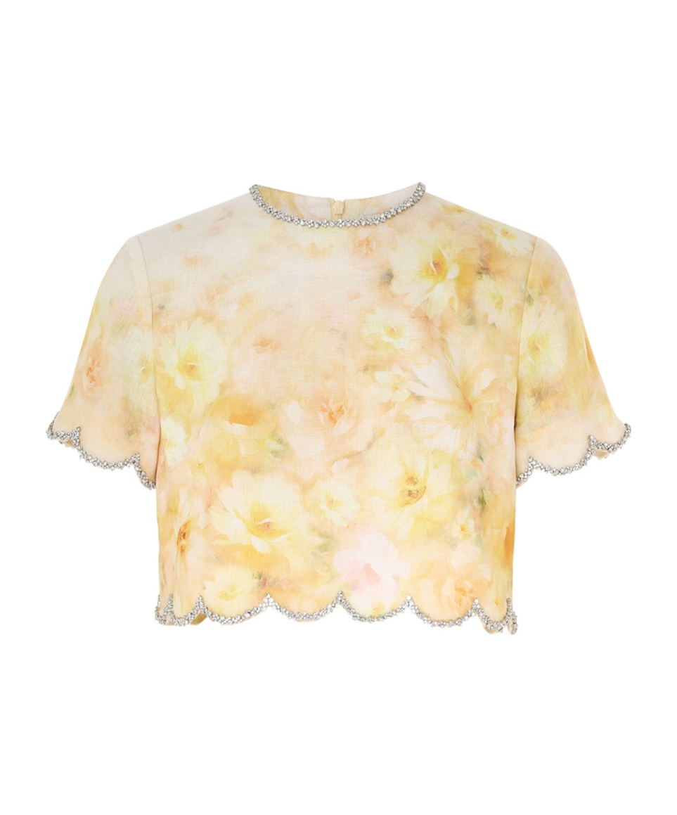 Zimmermann Crush Printed Linen Top In Yellow