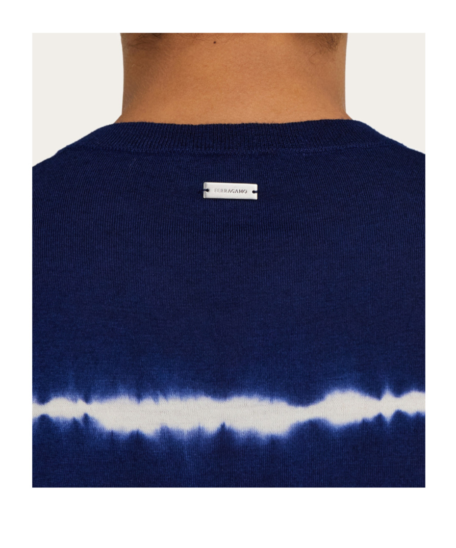 Ferragamo Tie Dye Wool V-neck Pullover In Blue