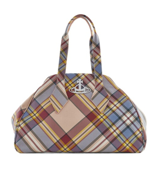 Vivienne Westwood Large Yasmine Handbag Nubuck Tartan Mc-haze In Gray
