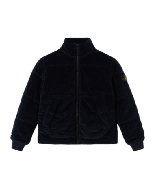 Stone Island Padded Jacket With Ribbed Cuffs And Zip Fastening In Blue