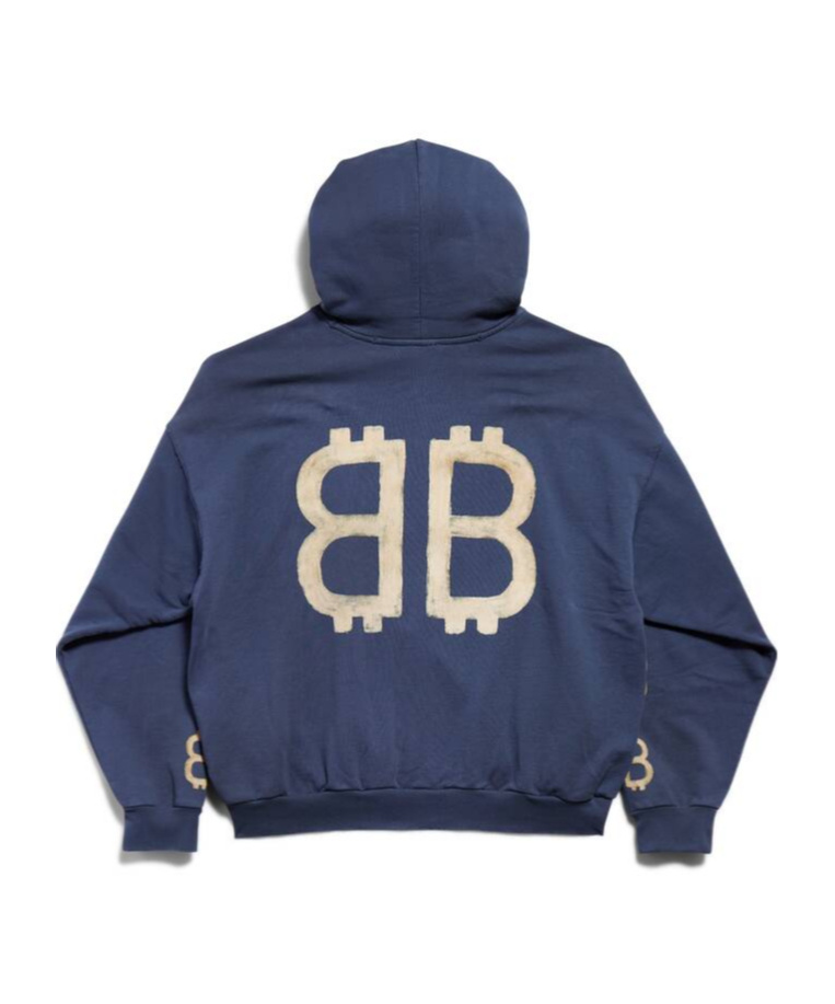 Shop Balenciaga Crypto Logo-print Distressed Hoodie In Blue