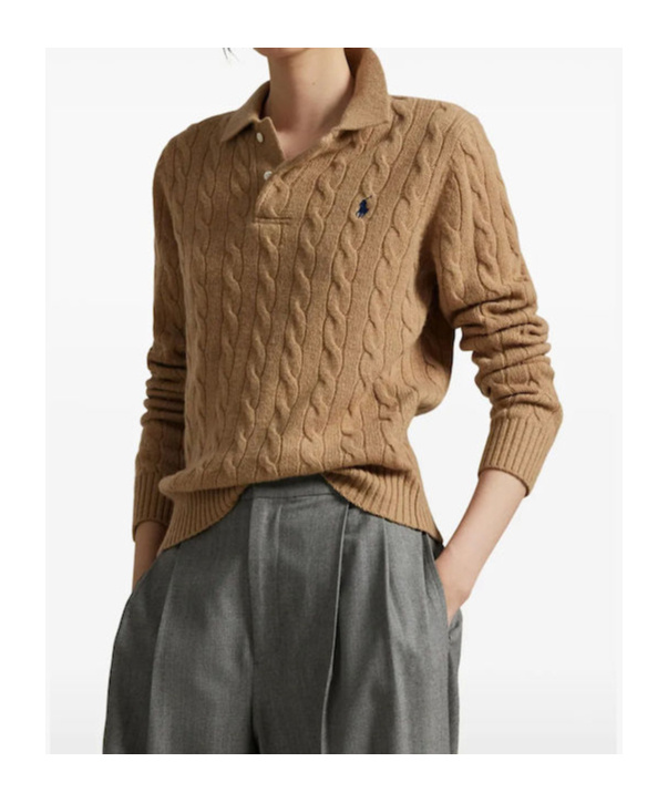 Polo Ralph Lauren Cable-knit Polo Sweater In Brown