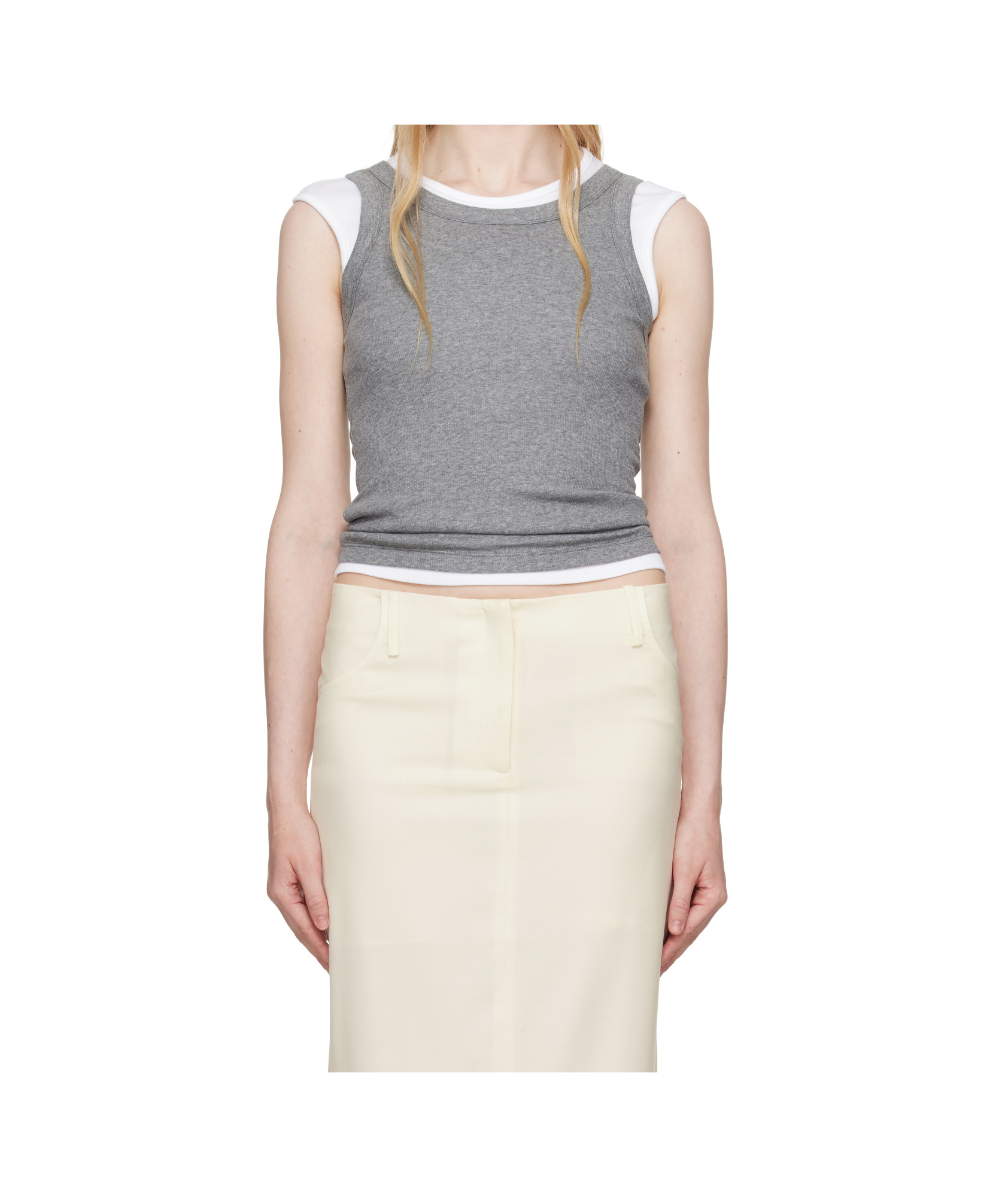 Aya Muse Scoop Neck Ribbed Tank Top In Gray