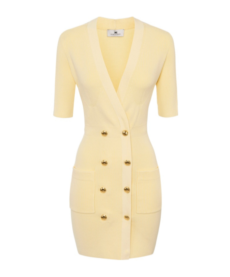 Shop Elisabetta Franchi V-neck Knitted Dress In Lemonade