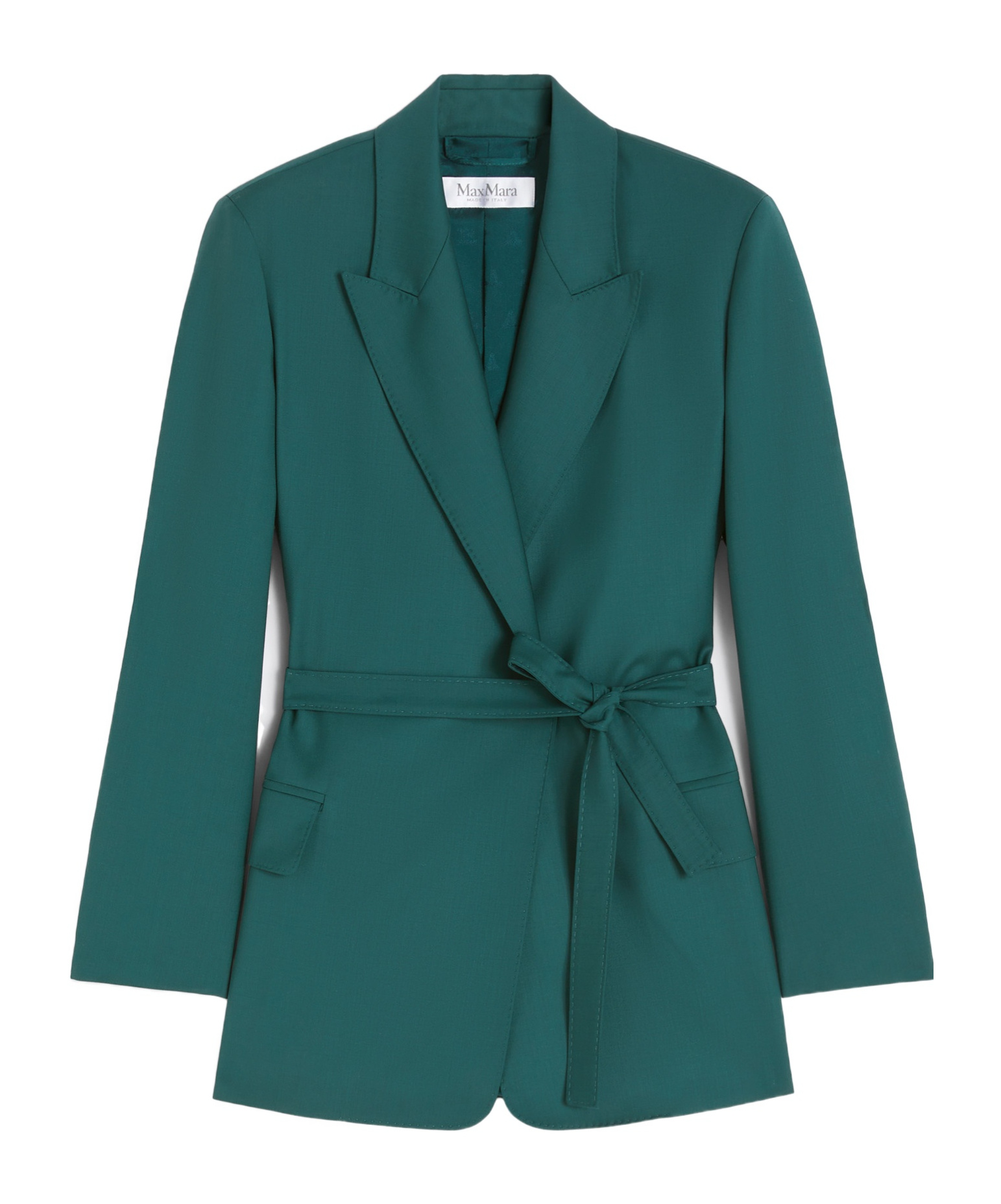 Max Mara Belted Woollen Cloth Blazer In Green