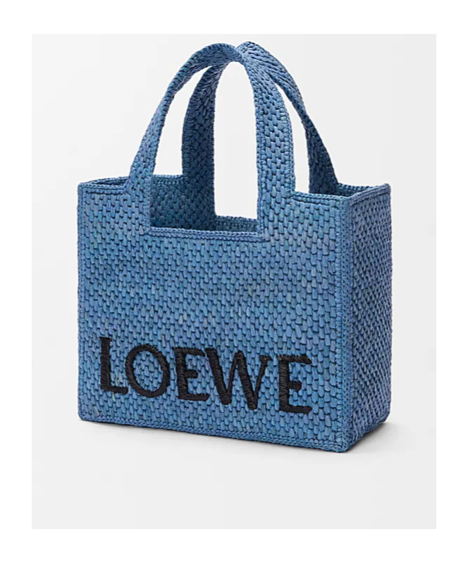 Loewe Small Font Woven-raffia Tote Bag In Light Blue