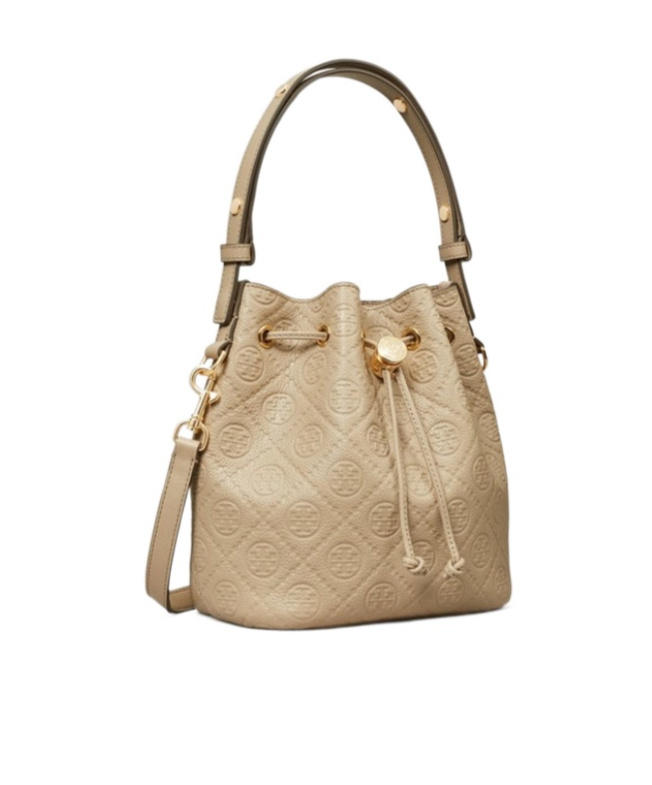 Tory Burch Mini T Monogram Leather Bucket Bag In Brown