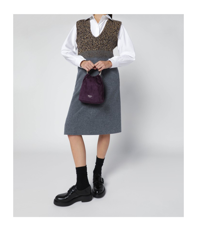 Prada Mini Bucket Bag In Plum Suede In Purple