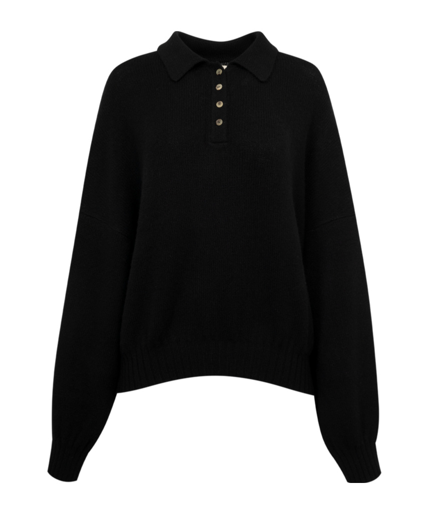 Khaite Rene Cashmere Blend Polo Jumper In Black