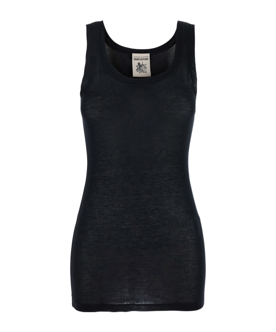 Semicouture Black Sleeveless Top With U-neck In Viscose Woman In Black
