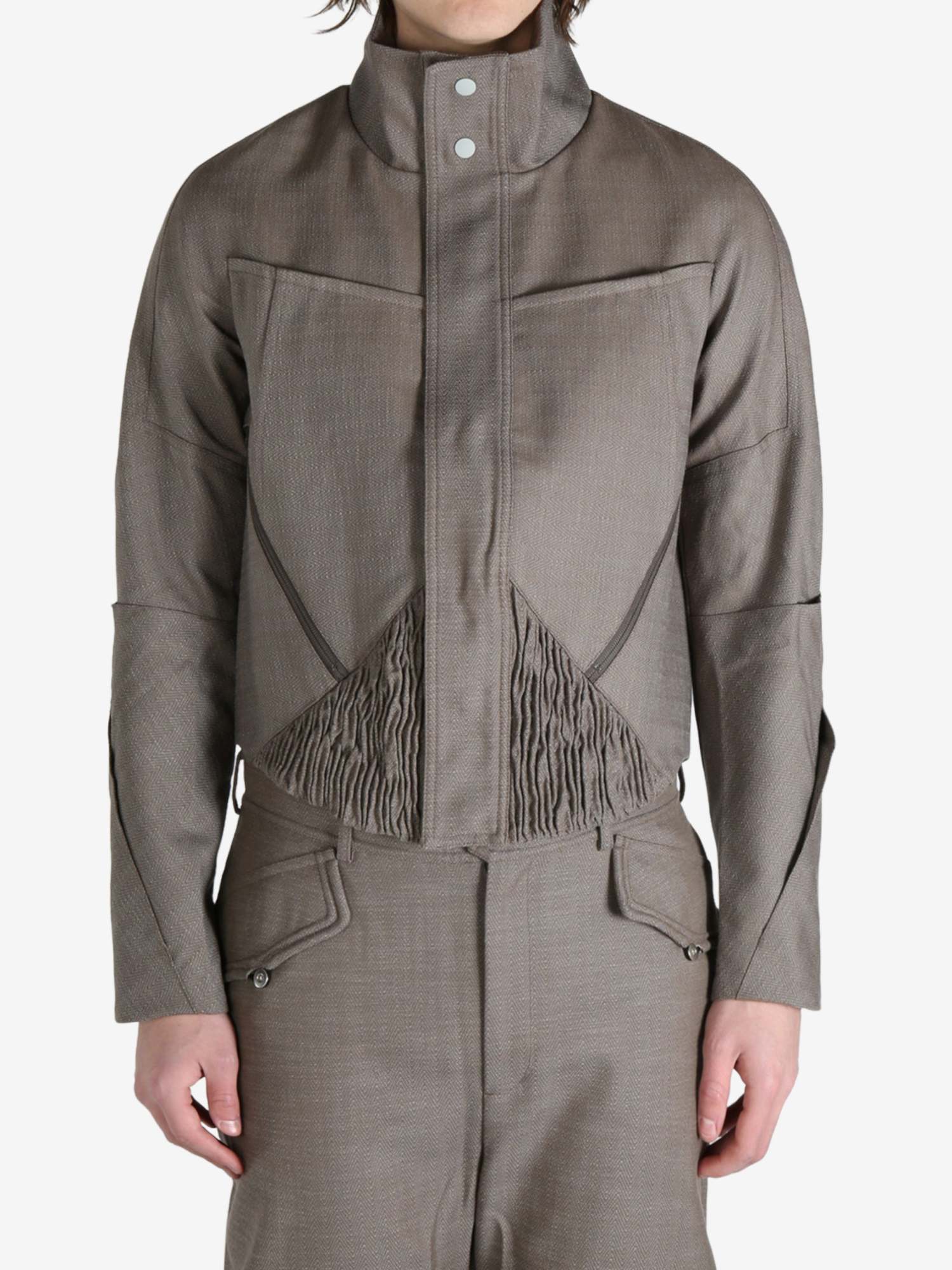 Kiko Kostadinov Zafar Cropped Jacket Herringbone Wool In Brown