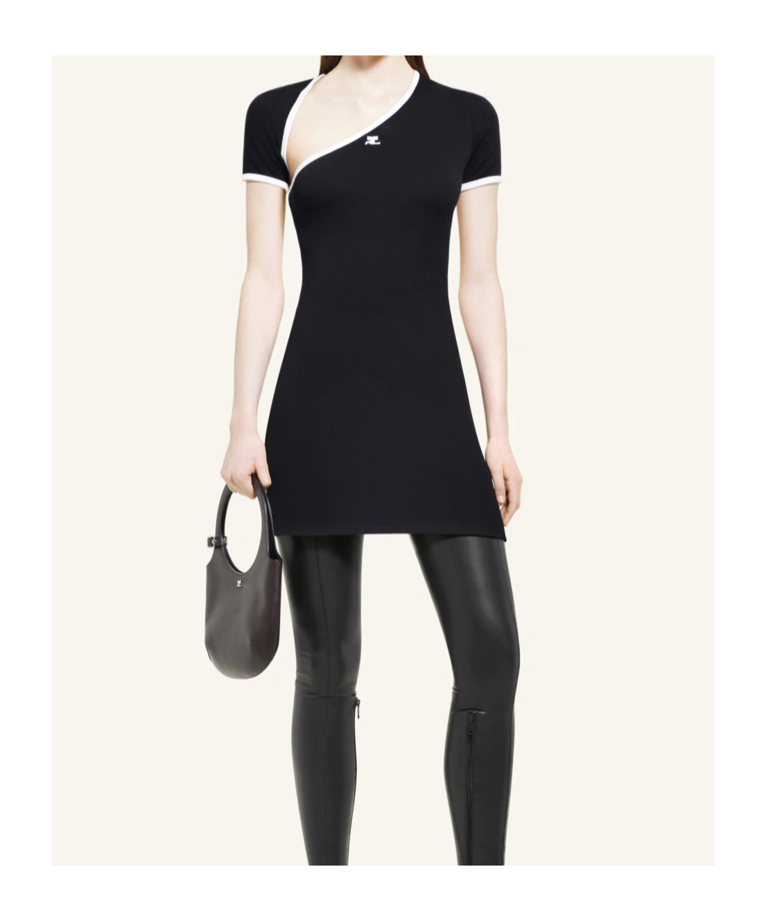 Courrèges Black & White Slash Contrast Minidress In Black