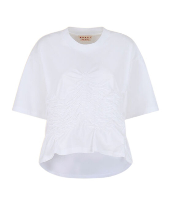 Marni White Organic Cotton T-shirt With Shirred Detail In White