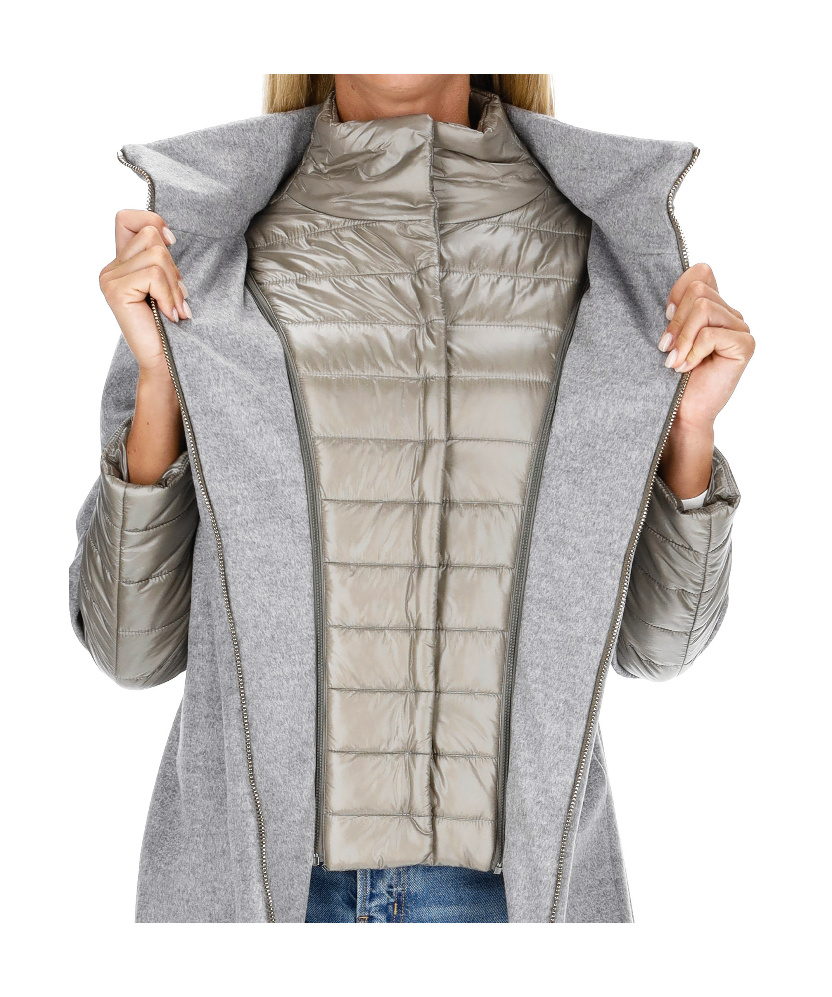 Herno Long-sleeved Stand-up Collar Coat In Gray
