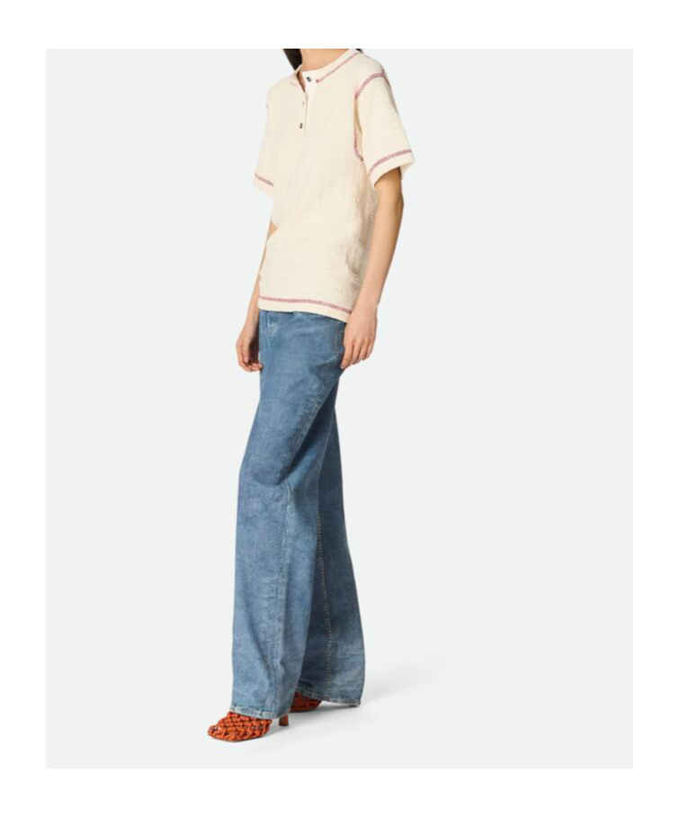 Bottega Veneta Baumwoll-t-shirt Mit Wabenmuster In Chalk Color