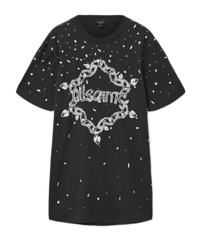 Allsaints Drip Scatter Embellished Mini Dress In Black