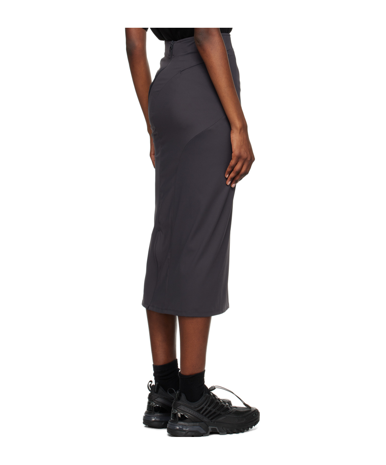 Post Archive Faction (paf) Gray Zip Midi Skirt In Black
