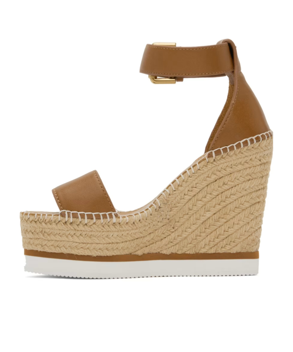 See By Chloé Glyn Platform Straw Wedges In Yellow-brown