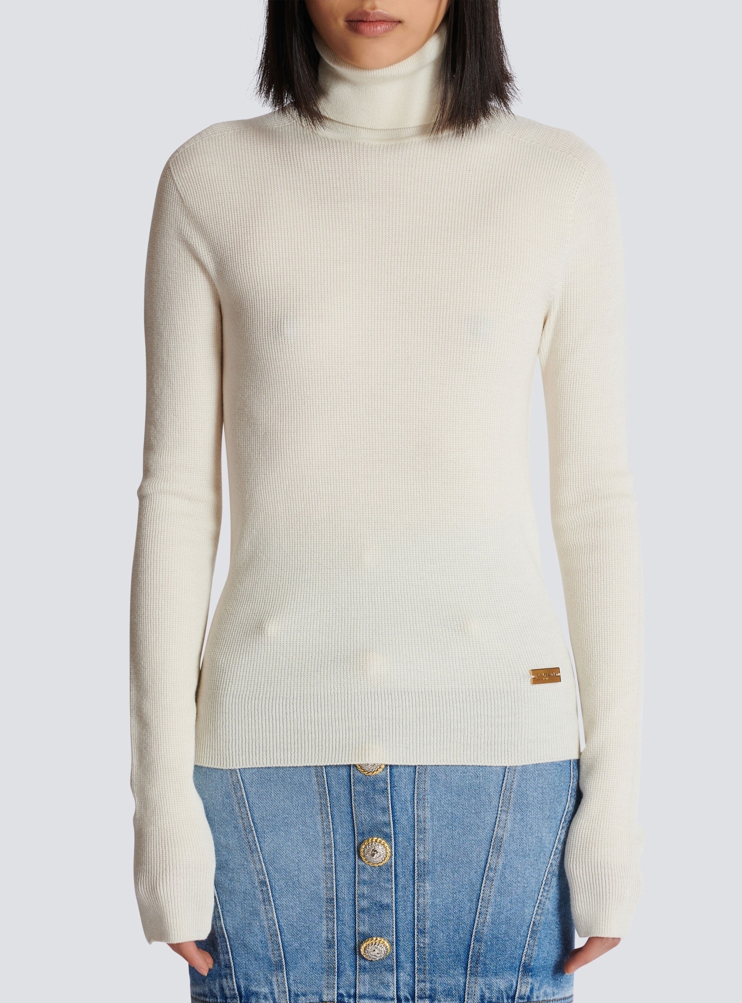 Shop Balmain Knitted Turtleneck Jumper In White
