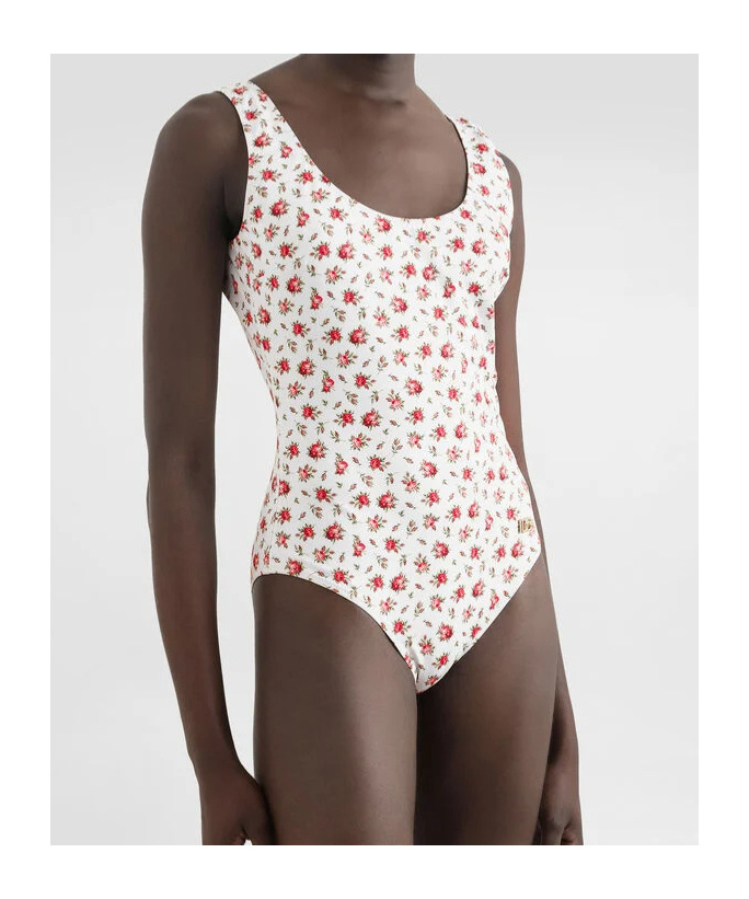 Dolce & Gabbana Small Rose-print One-piece Swimsuit In Multi