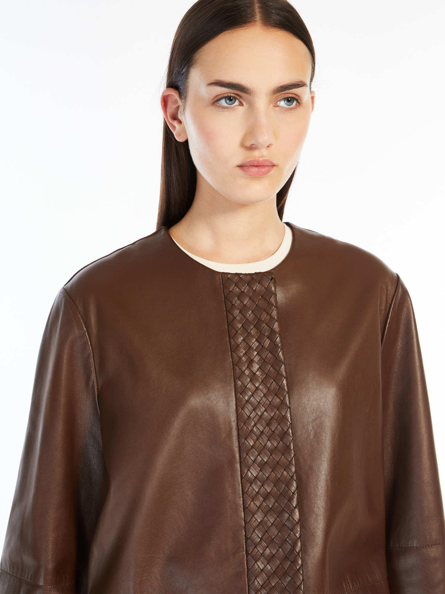 Weekend Max Mara Long-sleeved Leather Jacket In Brown