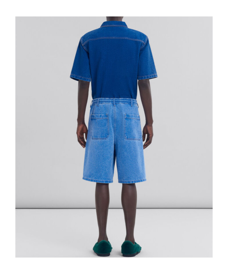 Marni Denim Shorts With Distressed And Elastic Waistband In Blue
