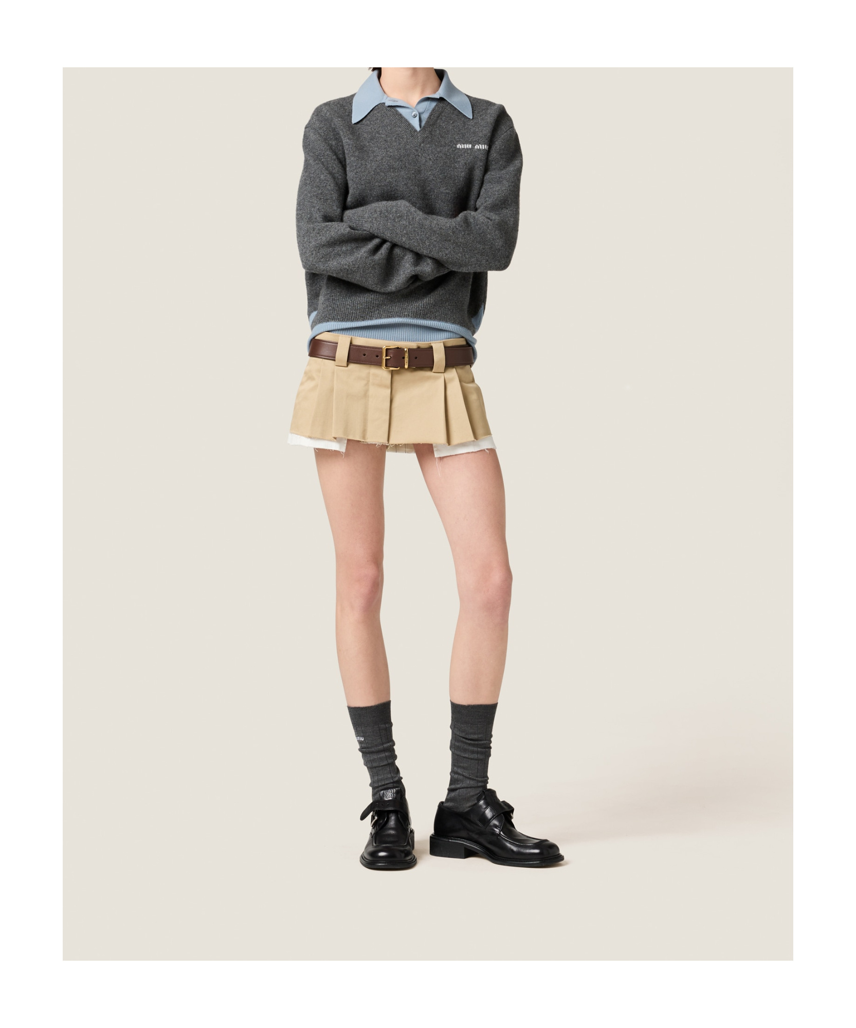 Miu Miu Cashmere Long-sleeved Polo Sweater In Black