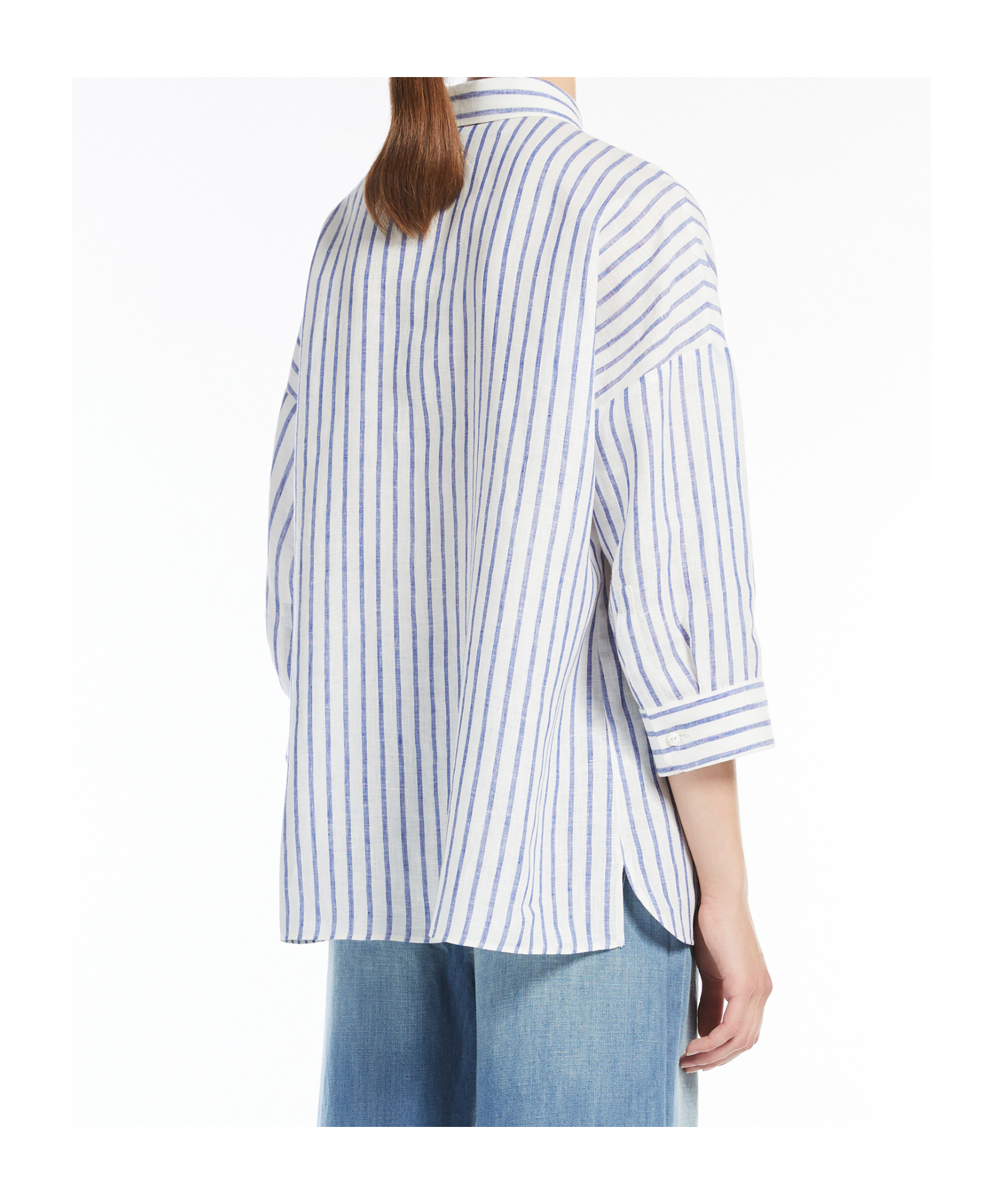 Weekend Max Mara Light Blue Linen Stripe Shirt In White