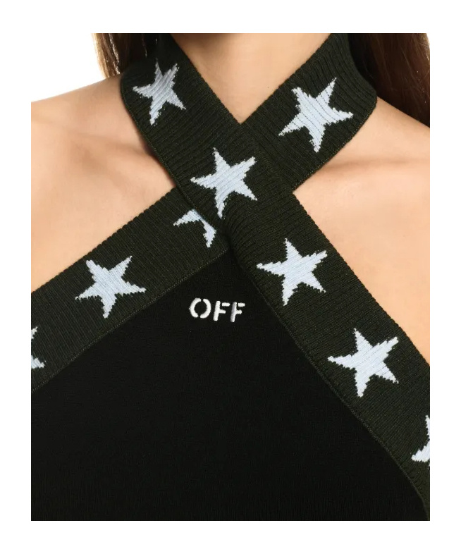 Off-white Black Starry Halterneck Top In Black