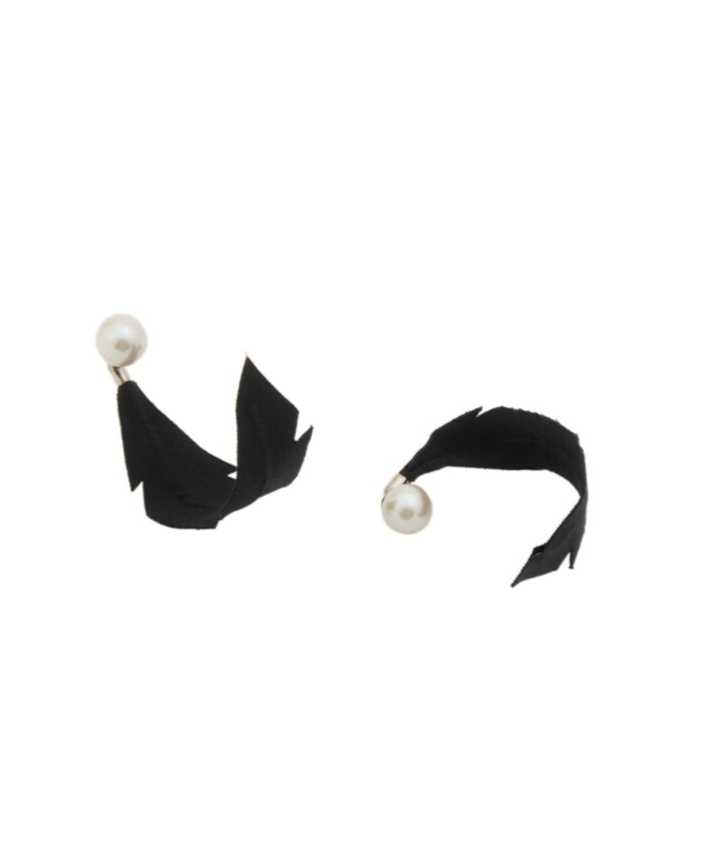 Marni Black Fabric Feather Earrings In Black