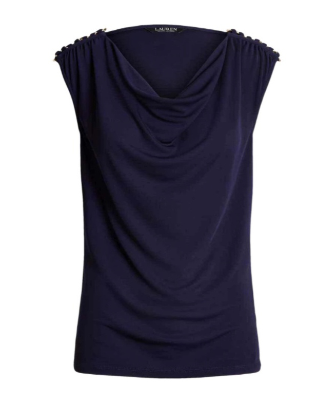 Ralph Lauren Sleeveless Cotton Draped Blouse