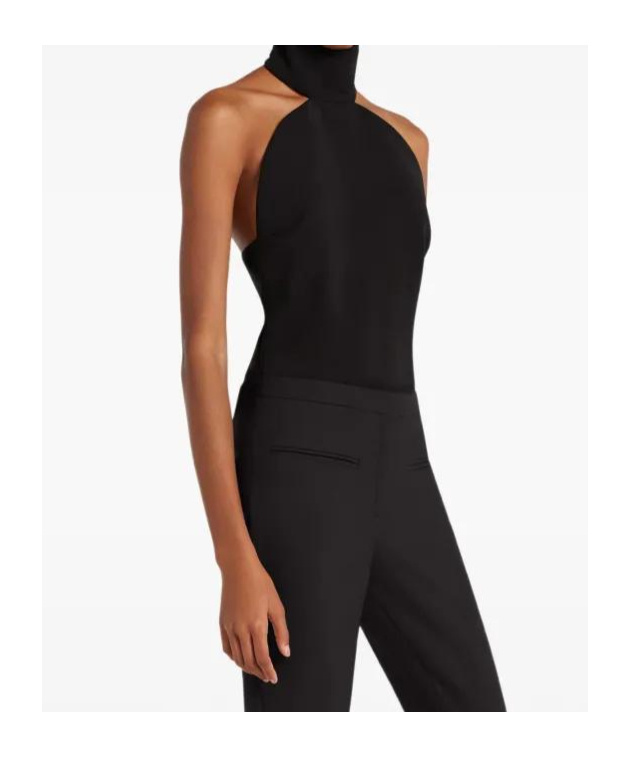 Courrèges Ellipse Cropped Crepe Halterneck Top In Black