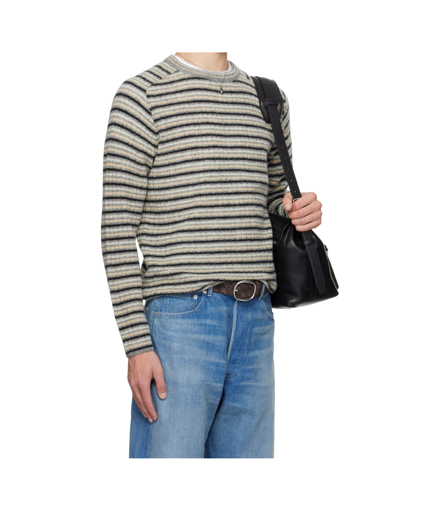 Auralee Gray Shetland Wool Cashmere Rib Knit Sweater In Neutral