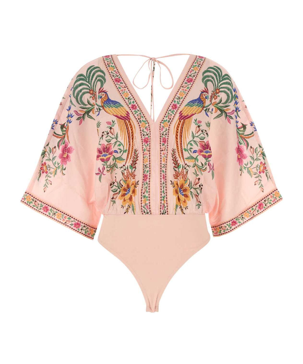 Farm Rio Pastel Pink Cotton Blend Bodysuit In Multi