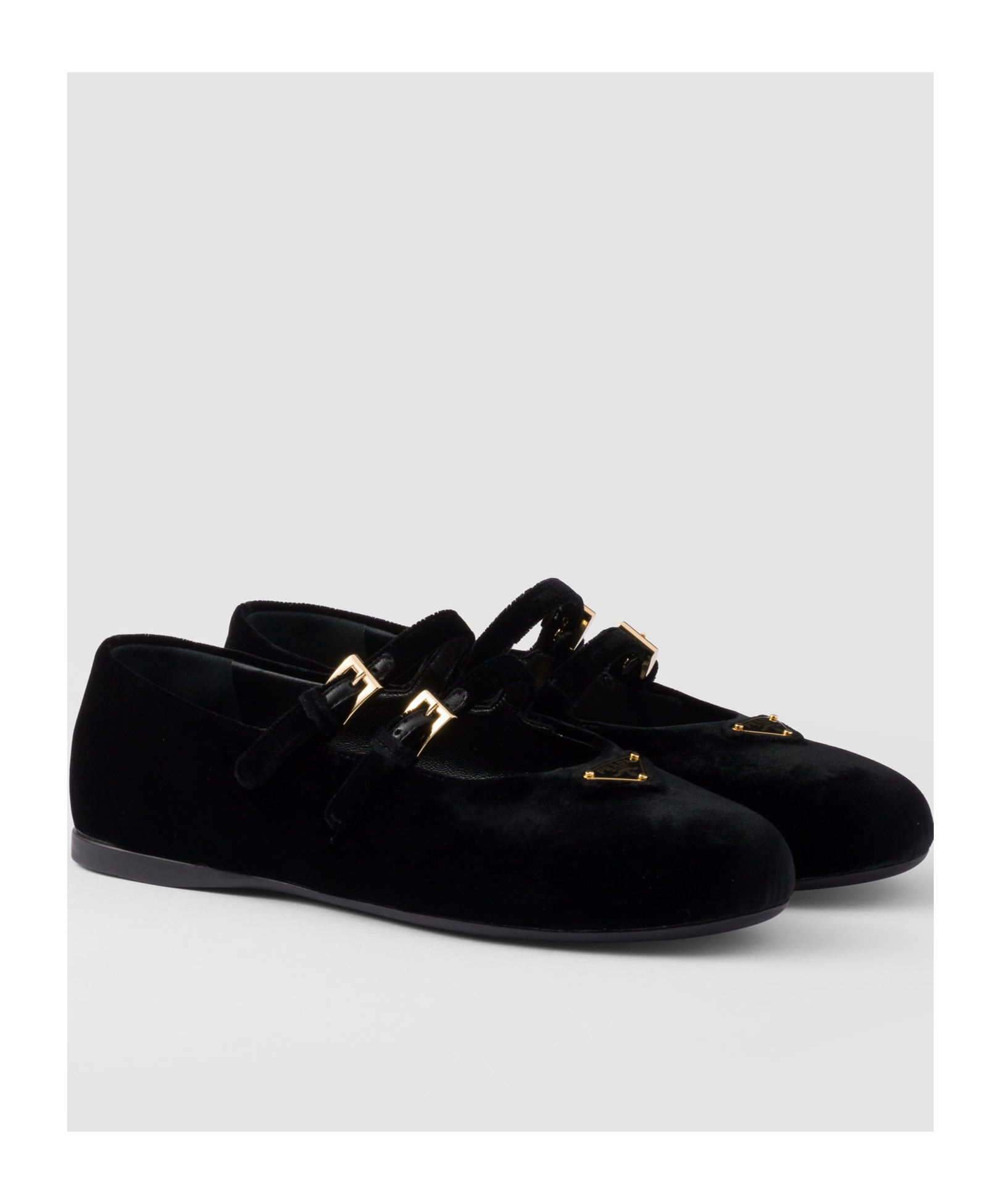 Prada Triangle Logo Velvet Ballet Flats In Black