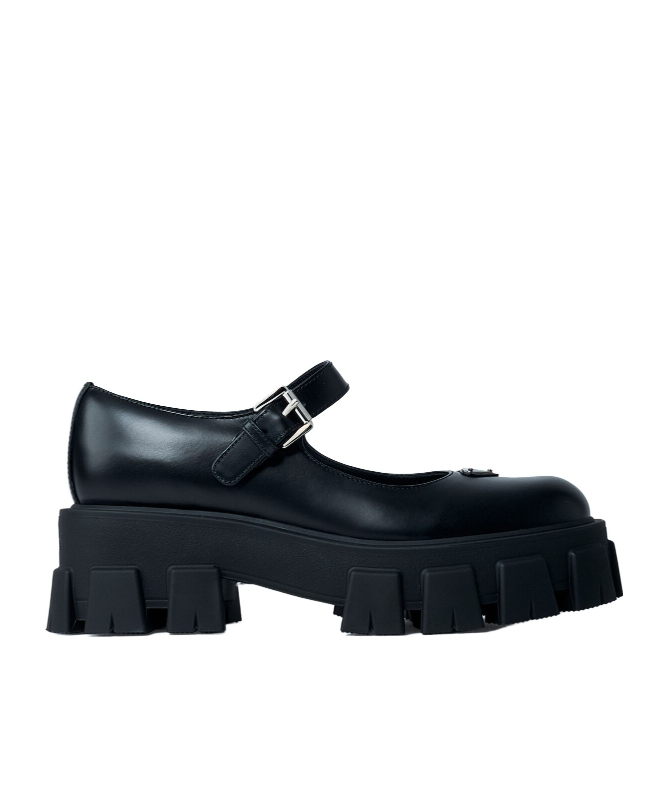 Prada Leather Logo Plaque Platform Flats In Blue