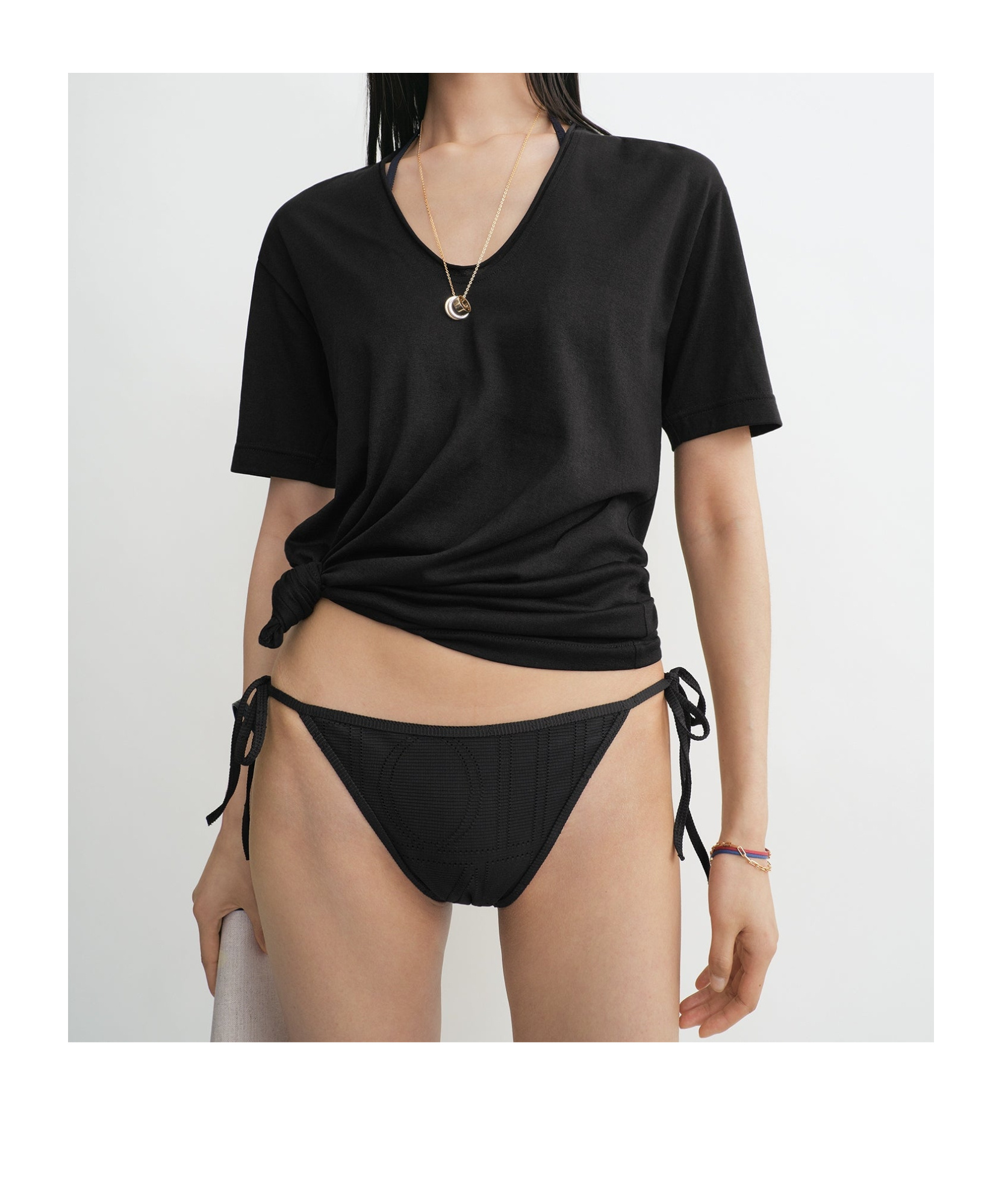 Totême Monogram Pointelle Bikini Bottoms In Black