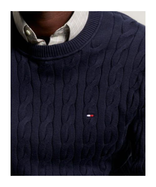 Tommy Hilfiger Cable-knit Crew-neck Sweater In Black