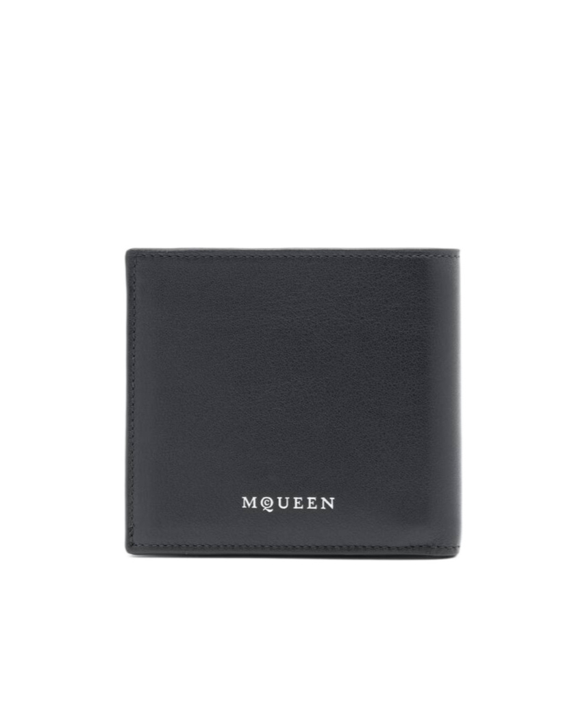 Alexander Mcqueen Calfskin Skull Bifold Card Holder In Black