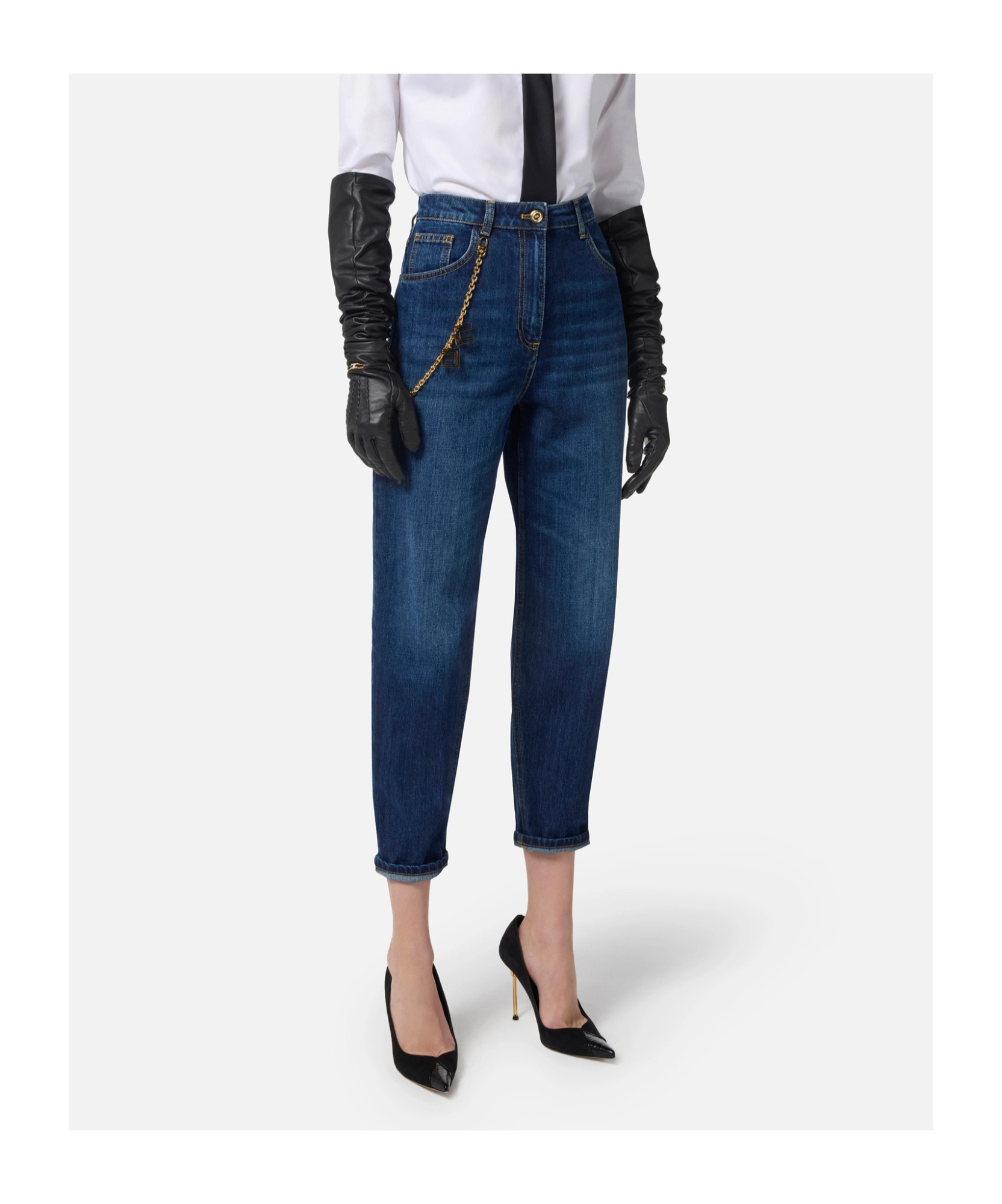 Elisabetta Franchi Jeans Con Catena Gioiello Blu In Blue