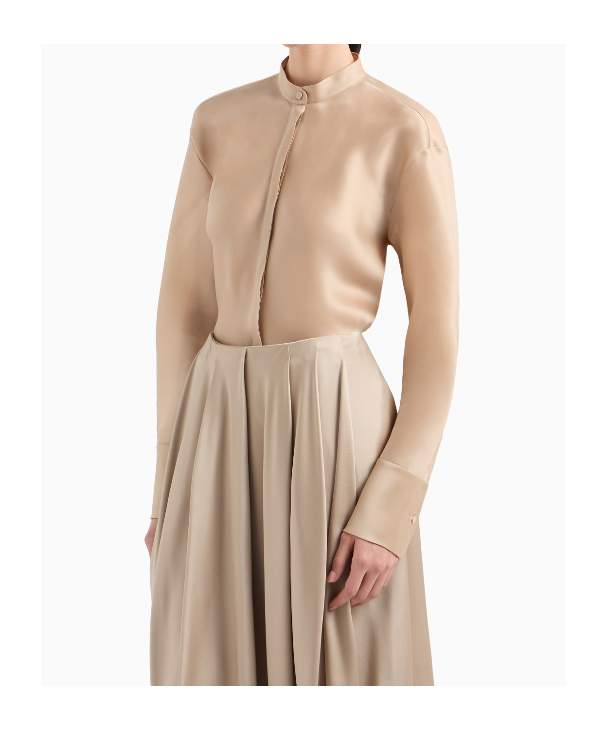 Giorgio Armani Long-sleeved Shirt In Triple Silk Georgette In Nude