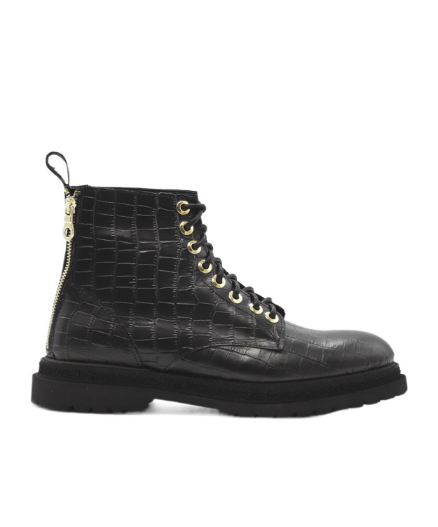 Giuliano Galiano Crocodile Effect Lace-up Boots In Black