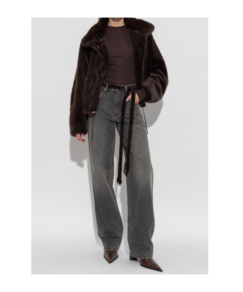 Darkpark Straight Leg Denim Fur Belt In Gray