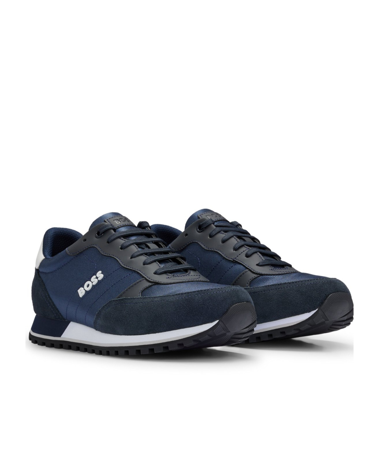 Hugo Boss Mixed-material Trainers With Faux-leather Trims In Black