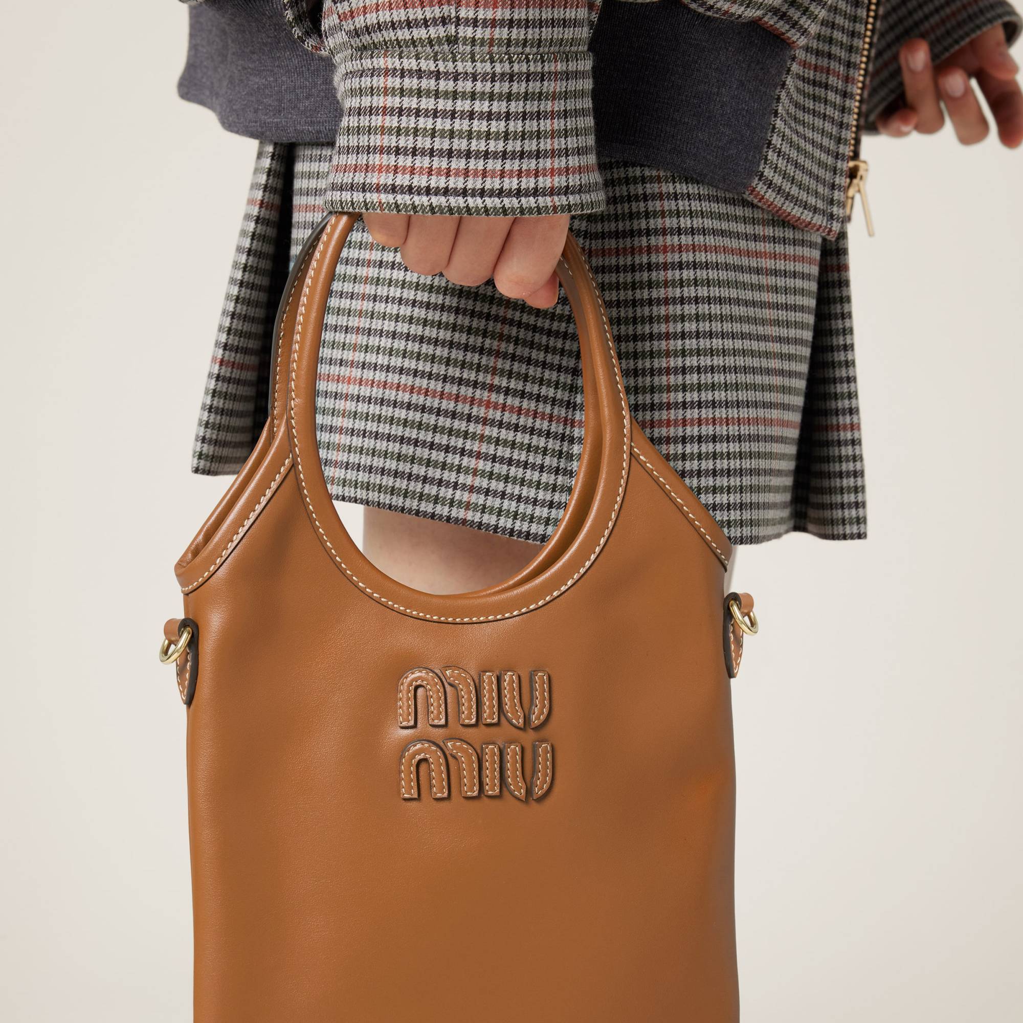Miu Miu Women Ivy Mini Leather Handbag In Brown